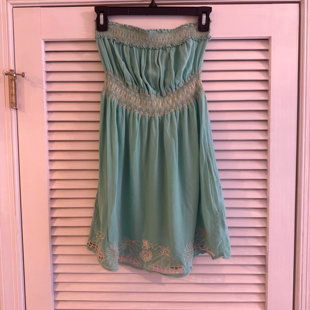 American Rag Teal Strapless Dress with Embroidery